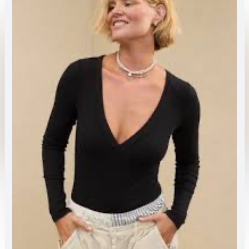 Aerie Black Textured Knit Top